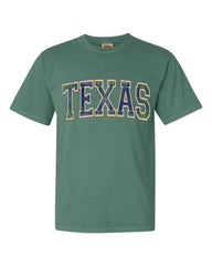 Texas Plaid Arch (Gold Outline) Green Tee - shoplivylu