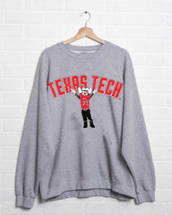 Texas Tech Cartoon Mascot Puff Ink Gray Thrifted Sweatshirt