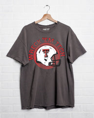 Texas Tech Helmet Circle Charcoal Thrifted Tee - shoplivylu