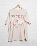 Texas Tech Plaid Crest Off White Thrifted Tee - shoplivylu