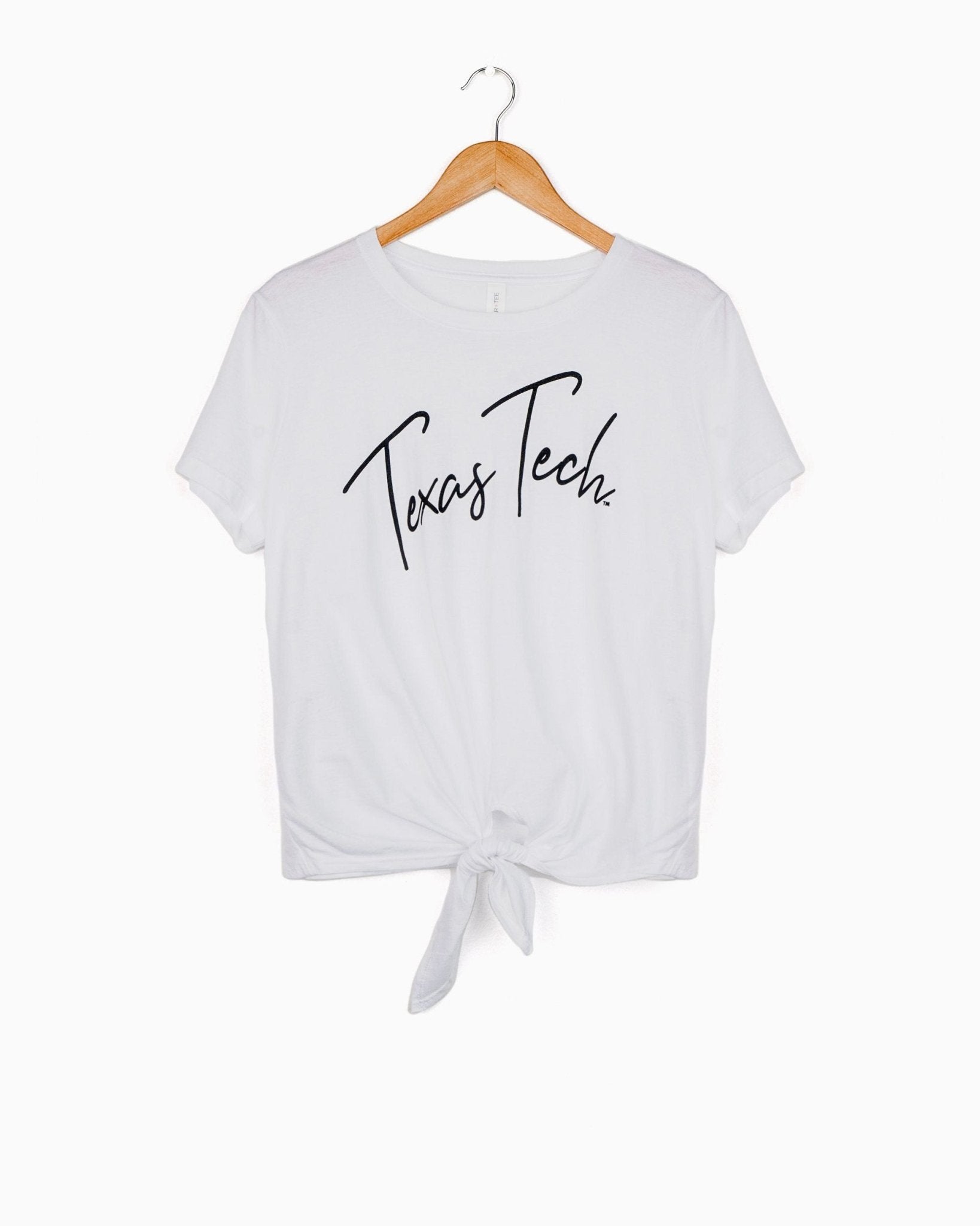 Texas Tech Thin Script White Tie Front Tee (3960005066855)