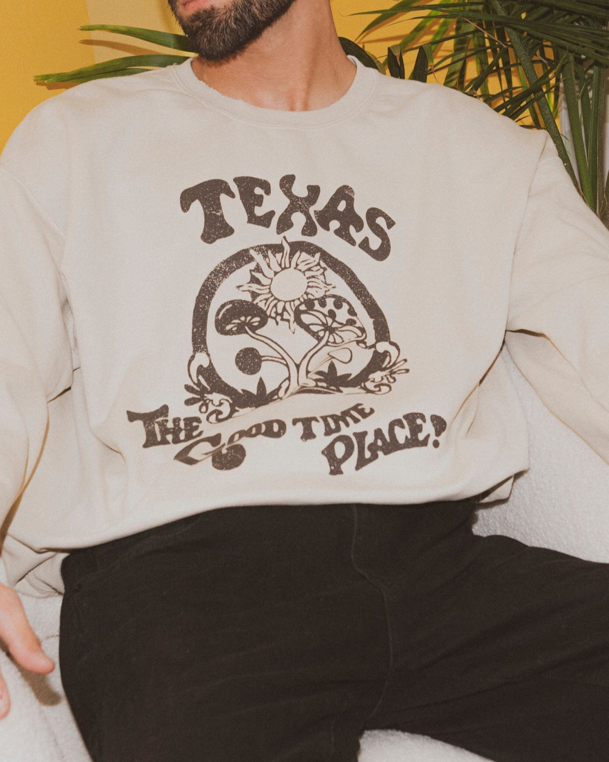 Texas The Good Time Place Sand Thrifted Sweatshirt - shoplivylu