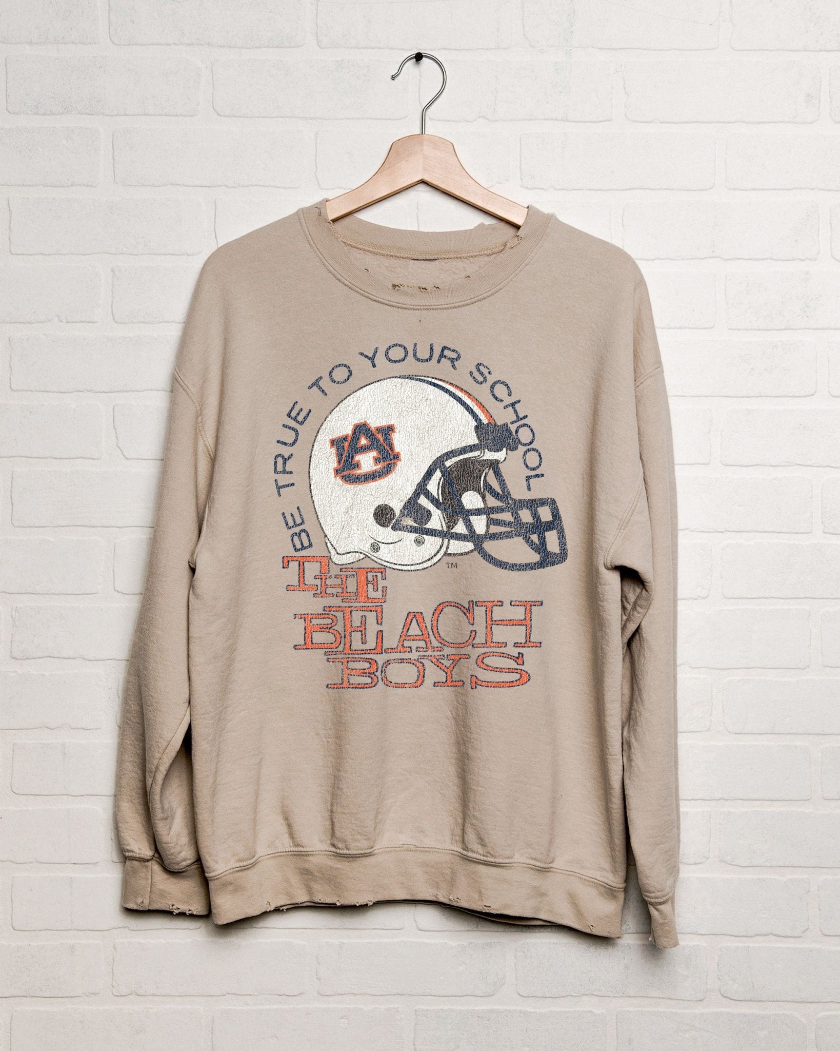 The Beach Boys Auburn Tigers True To Your School Sand Thrifted Sweatshirt - shoplivylu