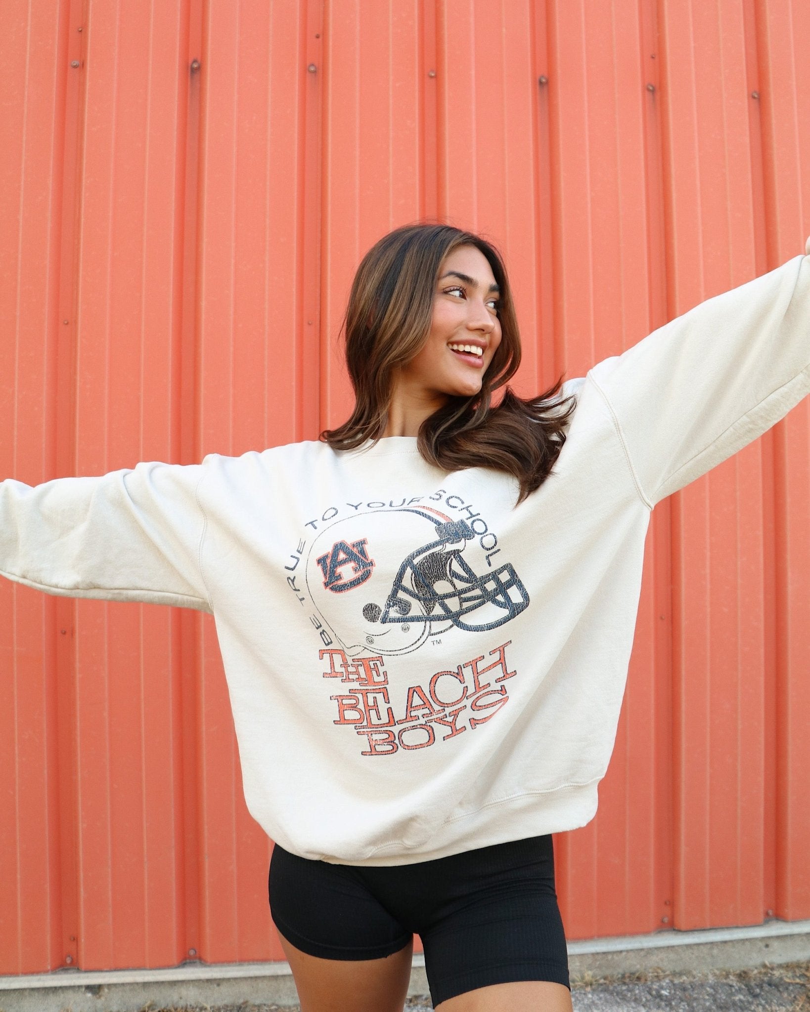 The Beach Boys Auburn Tigers True To Your School Sand Thrifted Sweatshirt - shoplivylu