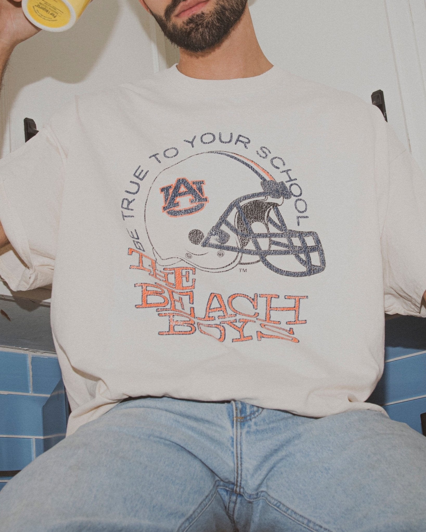 The Beach Boys Auburn True To Your School Off White Thrifted Tee - shoplivylu