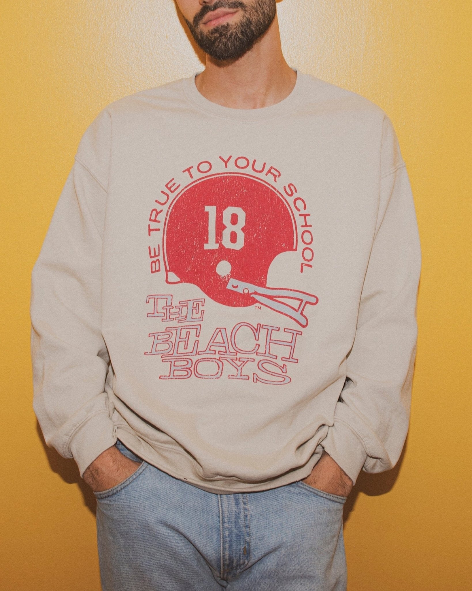 The Beach Boys Bama True To Your School Sand Thrifted Sweatshirt - shoplivylu