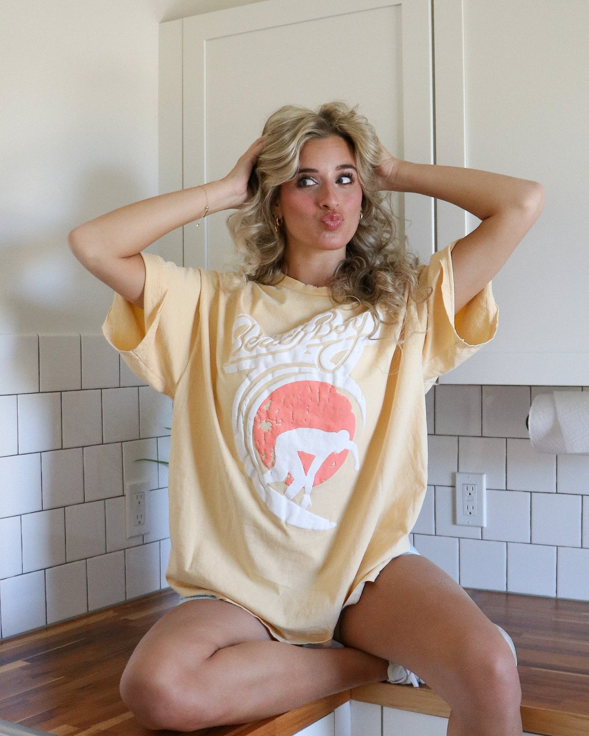 The Beach Boys Classic Puff Yellow Thrifted Tee (FINAL SALE) - shoplivylu