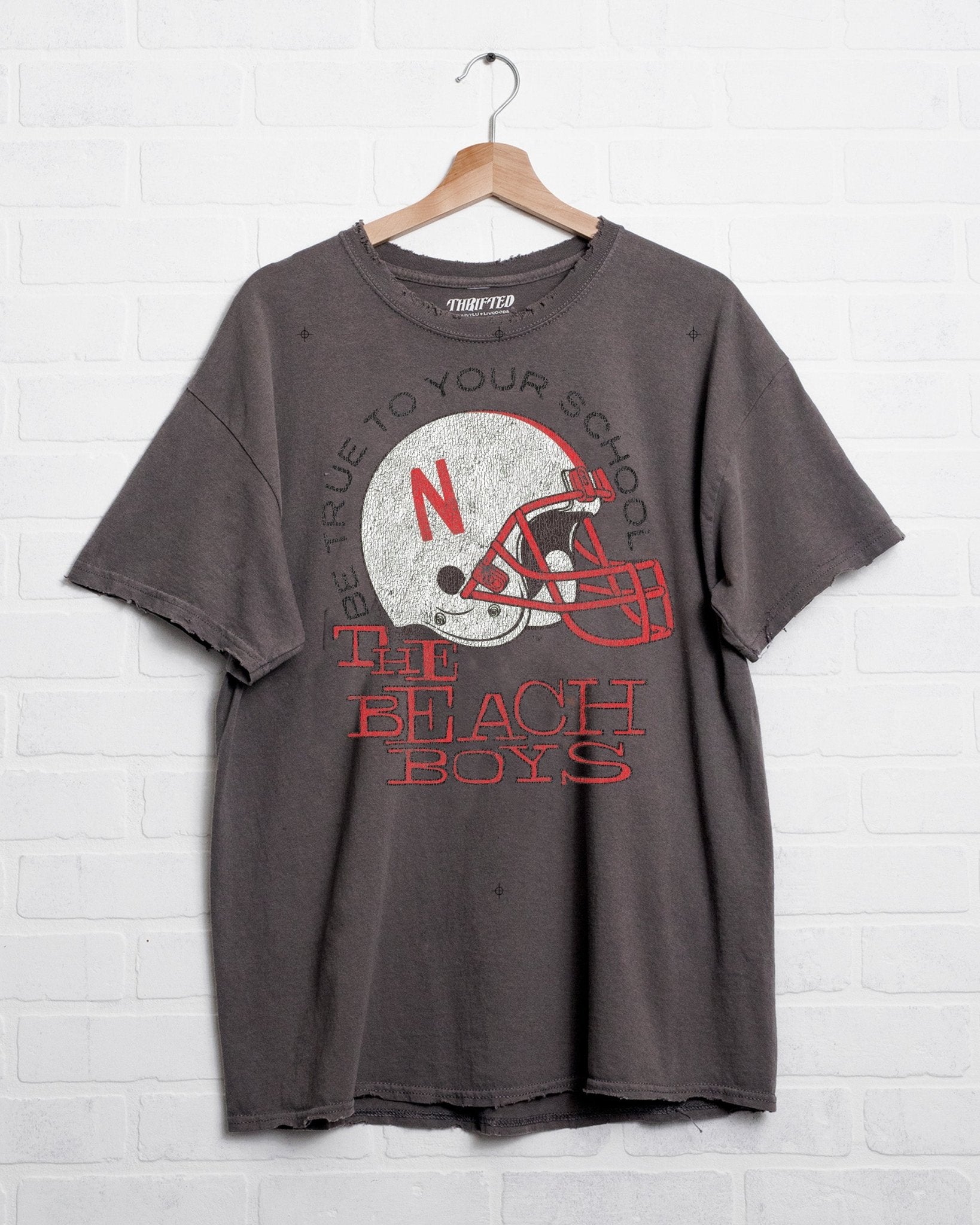 The Beach Boys Huskers True To Your School Charcoal Thrifted Tee - shoplivylu
