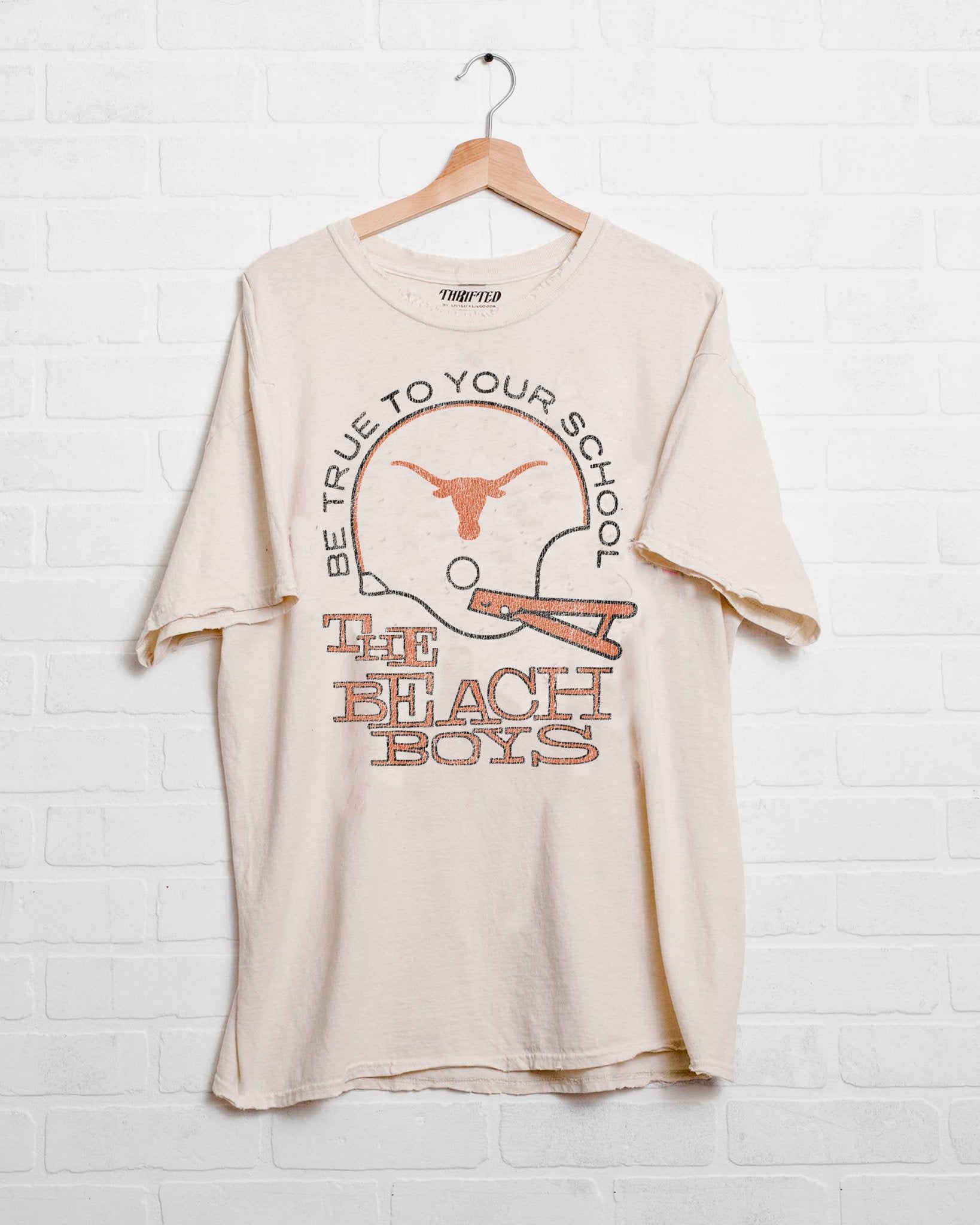 The Beach Boys Longhorns True To Your School Off White Thrifted Tee - shoplivylu