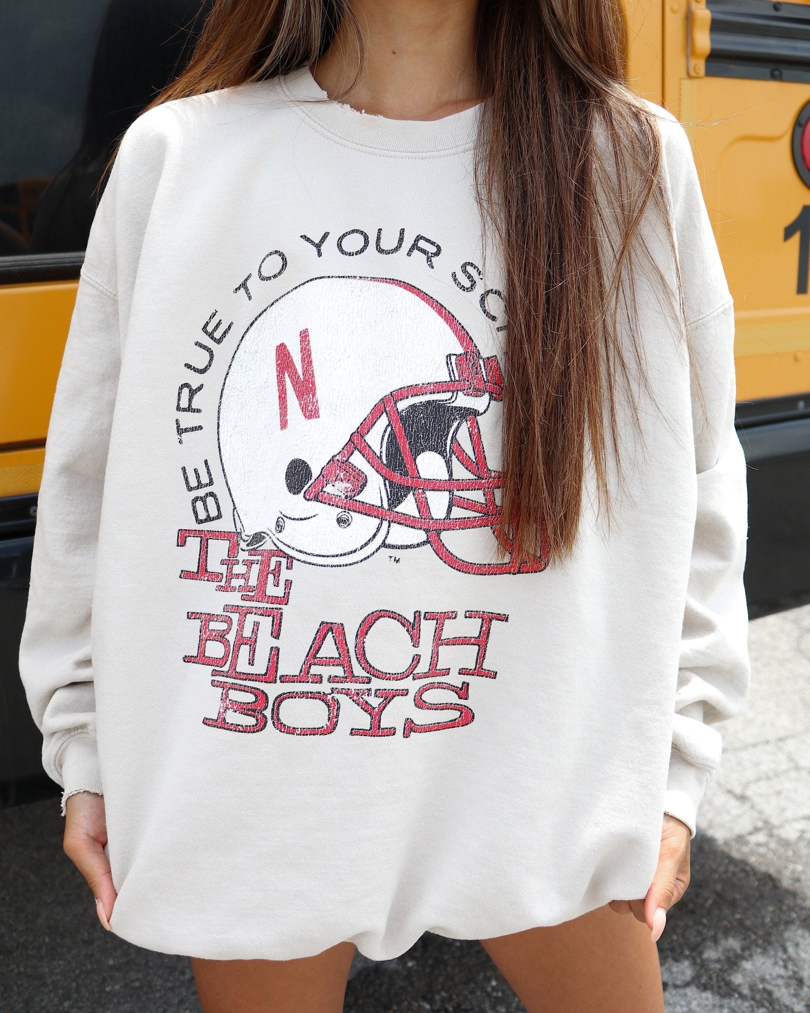 The Beach Boys Nebraska True To Your School Sand Thrifted Sweatshirt - shoplivylu