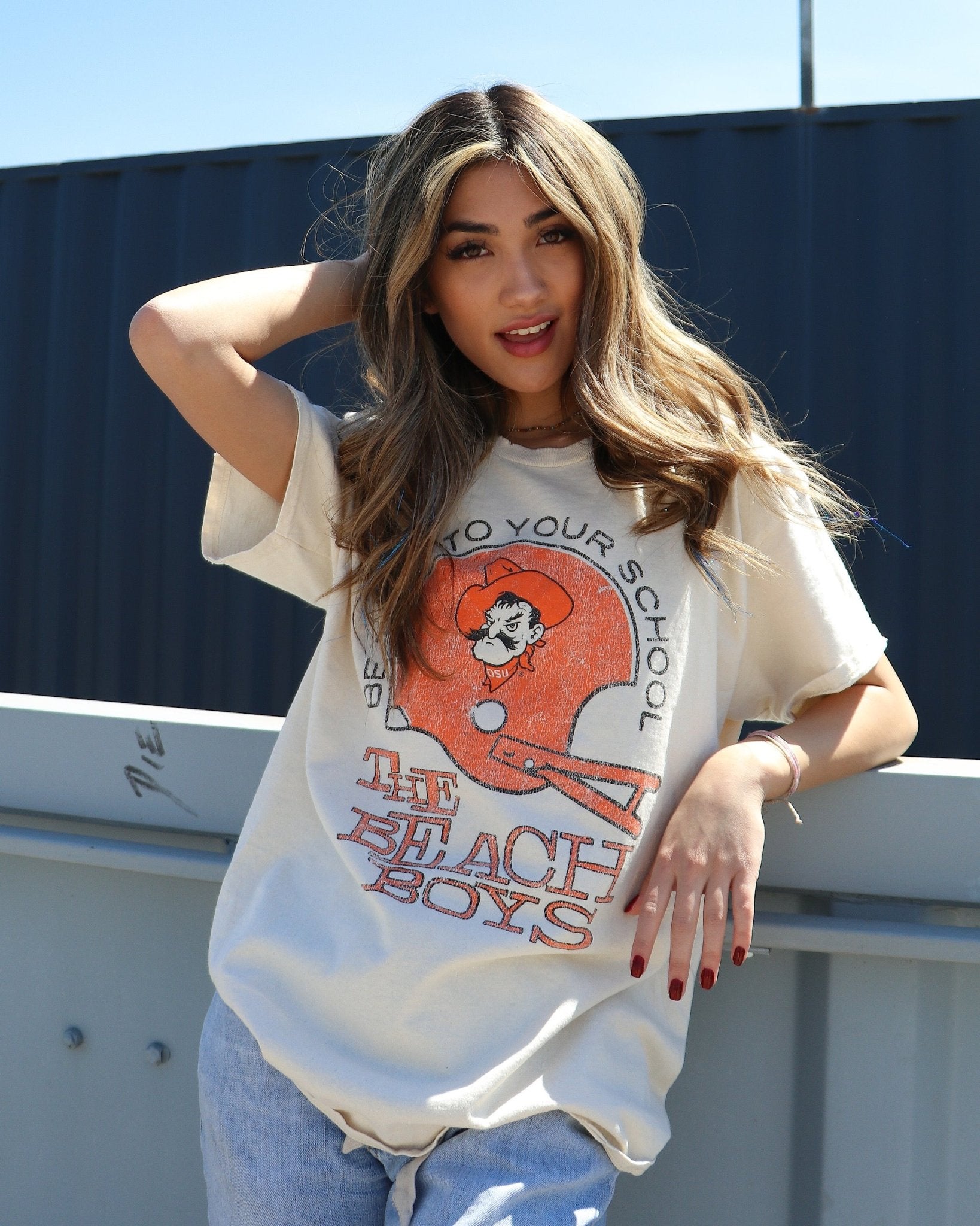 The Beach Boys OSU True To Your School Off White Thrifted Tee - shoplivylu