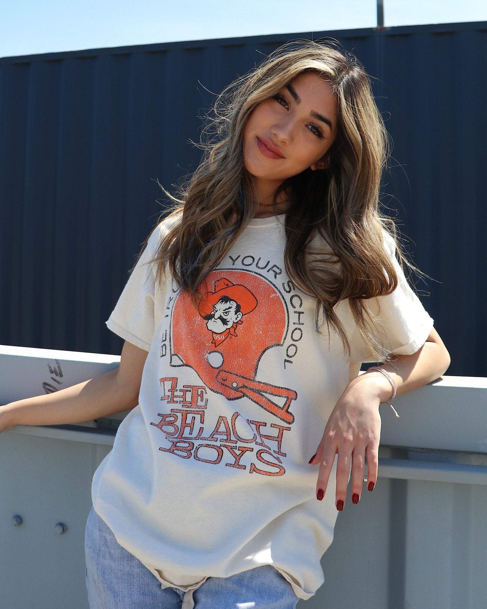 The Beach Boys OSU True To Your School Off White Thrifted Tee - shoplivylu