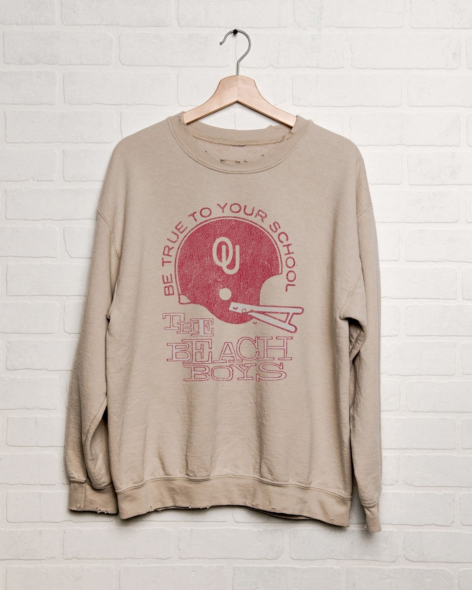 The Beach Boys OU Sooners True To Your School Sand Thrifted Sweatshirt - shoplivylu
