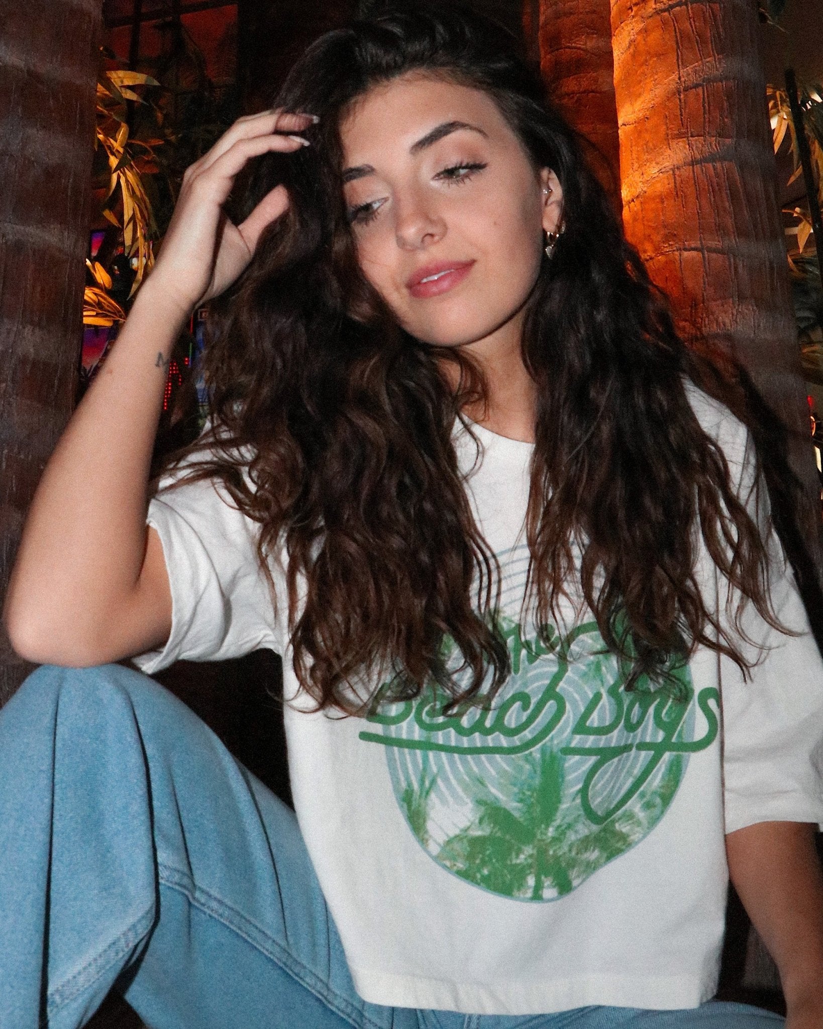 The Beach Boys Palm Circle Off White Cropped Tee - shoplivylu