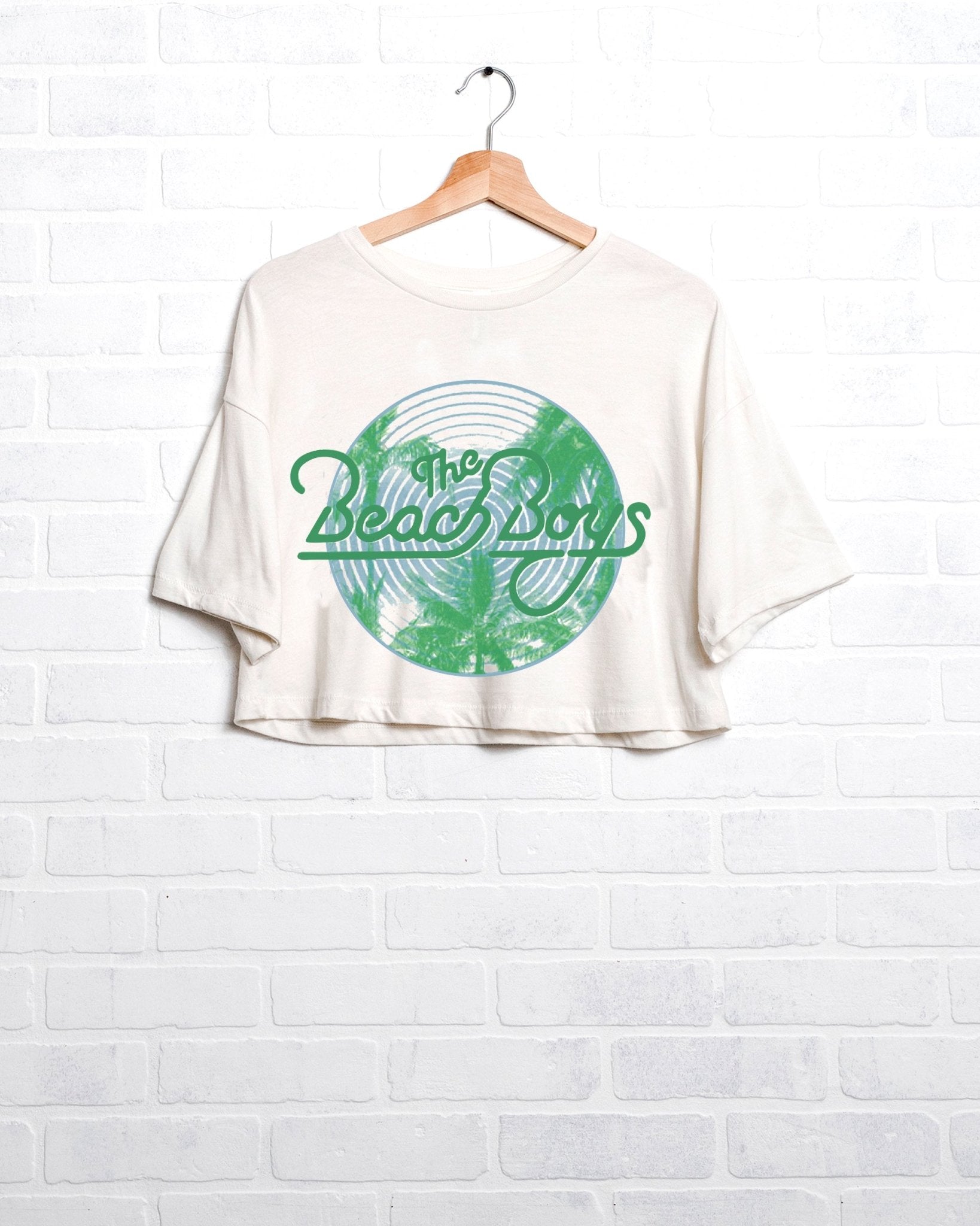 The Beach Boys Palm Circle Off White Cropped Tee - shoplivylu