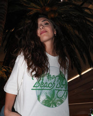 The Beach Boys Palm Circle Off White Cropped Tee - shoplivylu