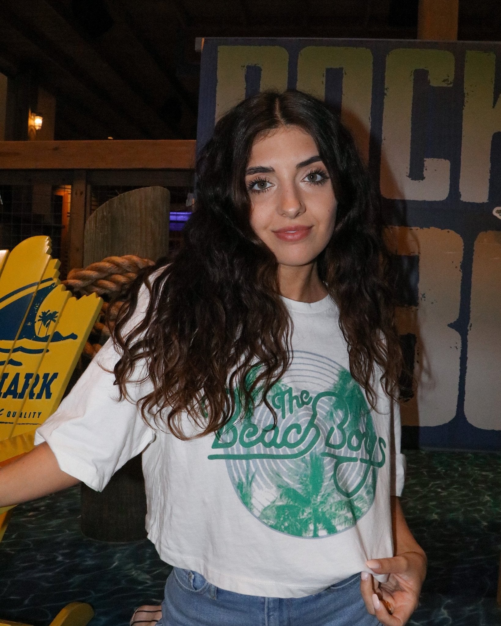 The Beach Boys Palm Circle Off White Cropped Tee - shoplivylu