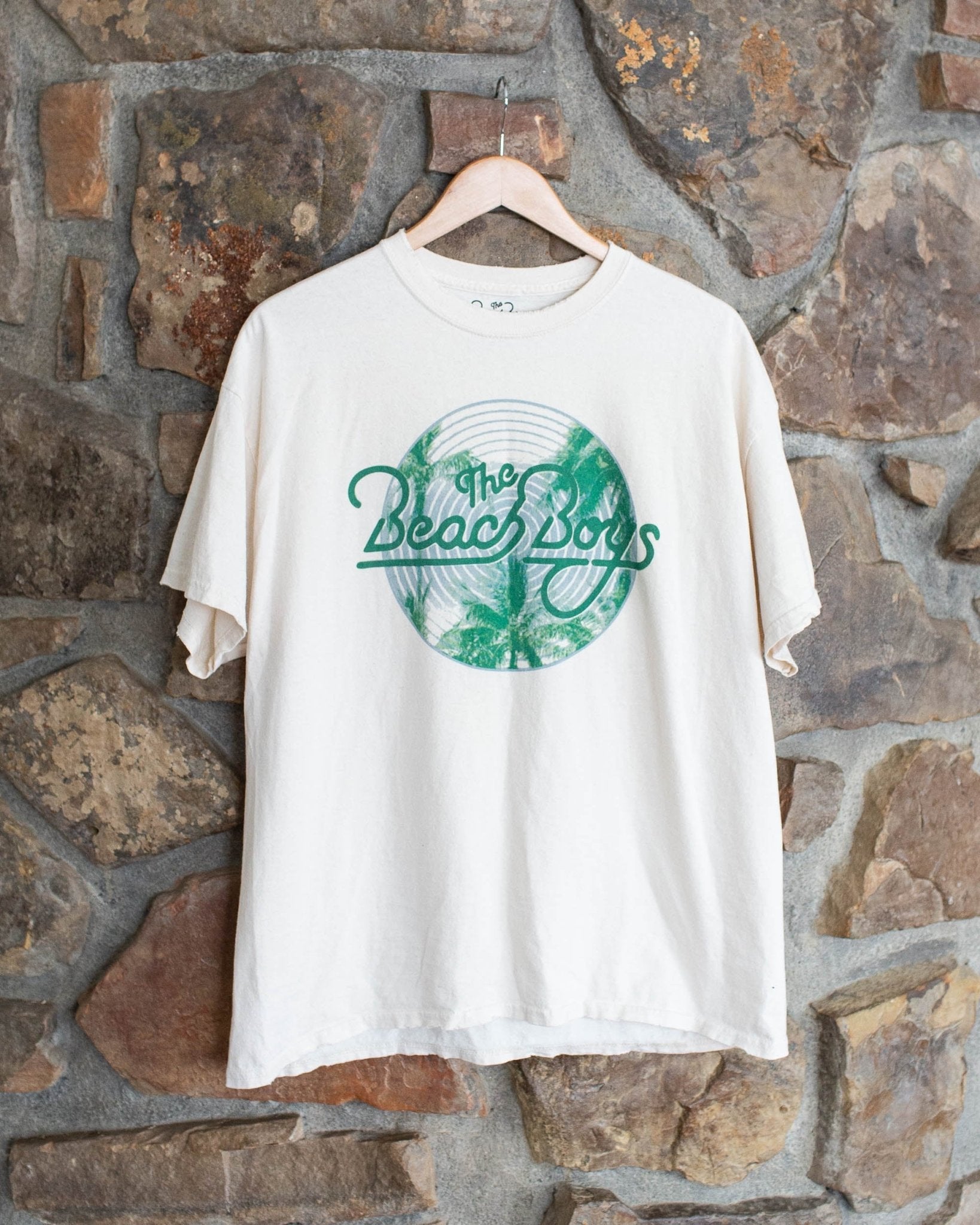 The Beach Boys Palm Circle Off White Thrifted Tee - shoplivylu