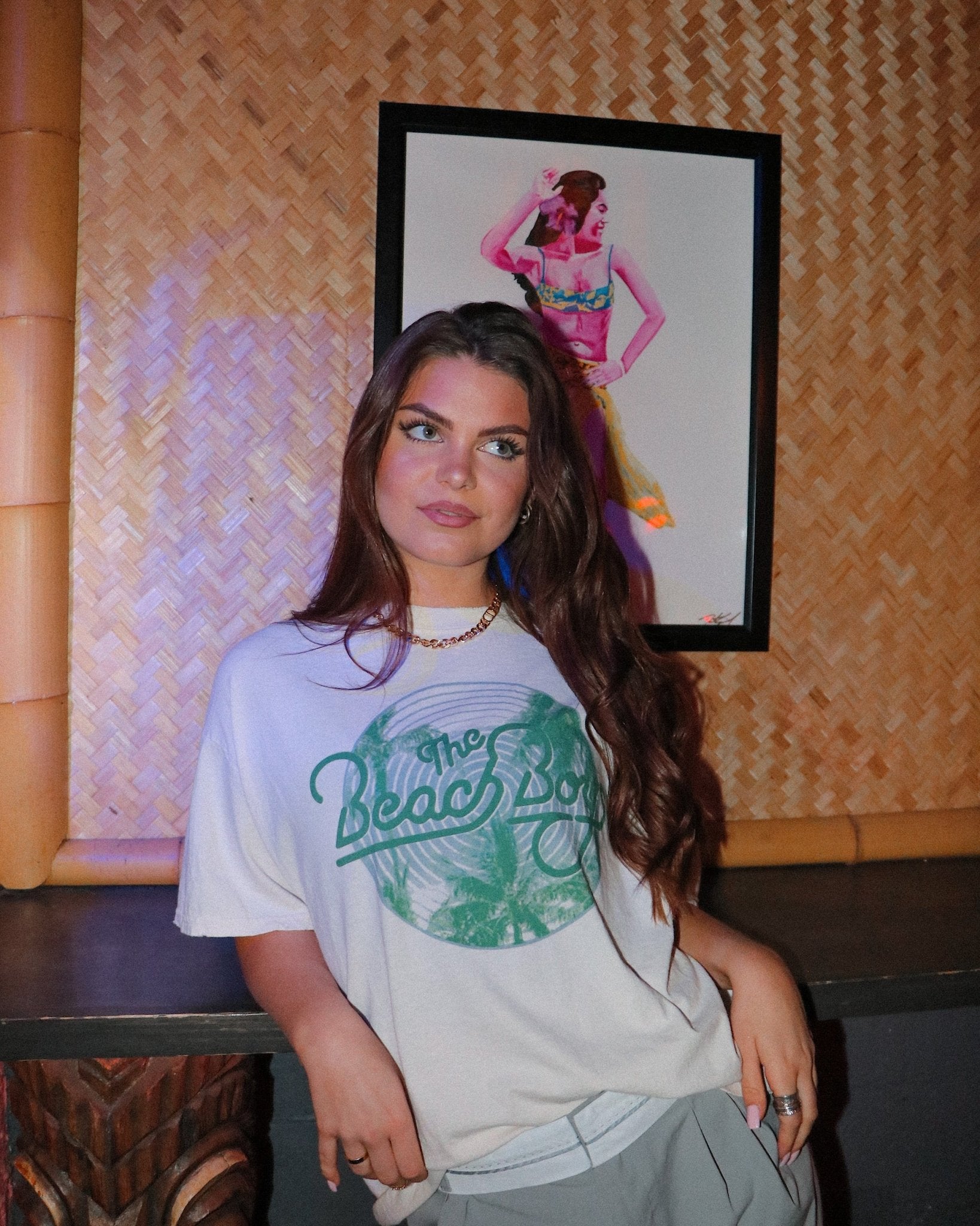 The Beach Boys Palm Circle Off White Thrifted Tee - shoplivylu
