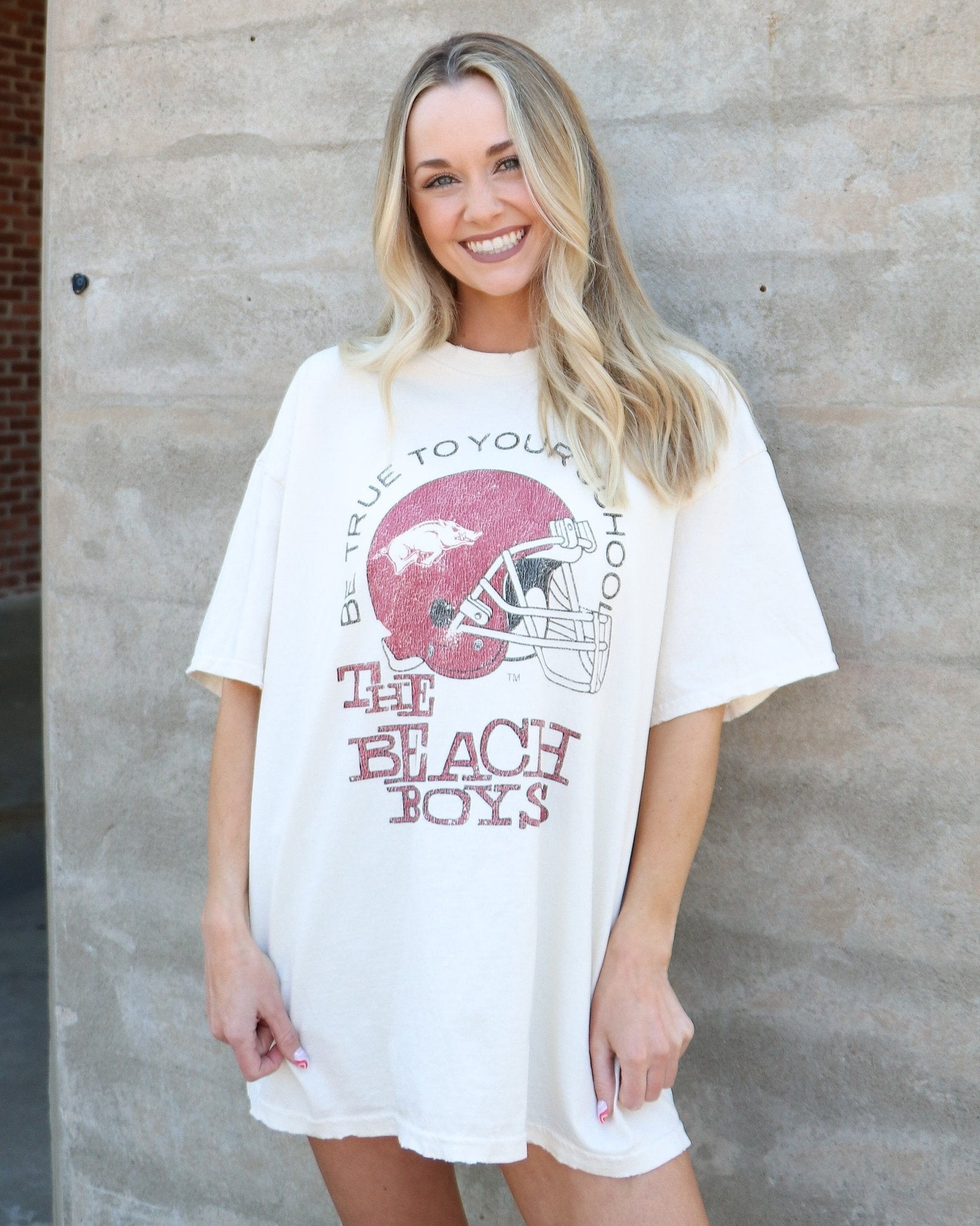 The Beach Boys Razorbacks True To Your School Off White Thrifted Tee - shoplivylu