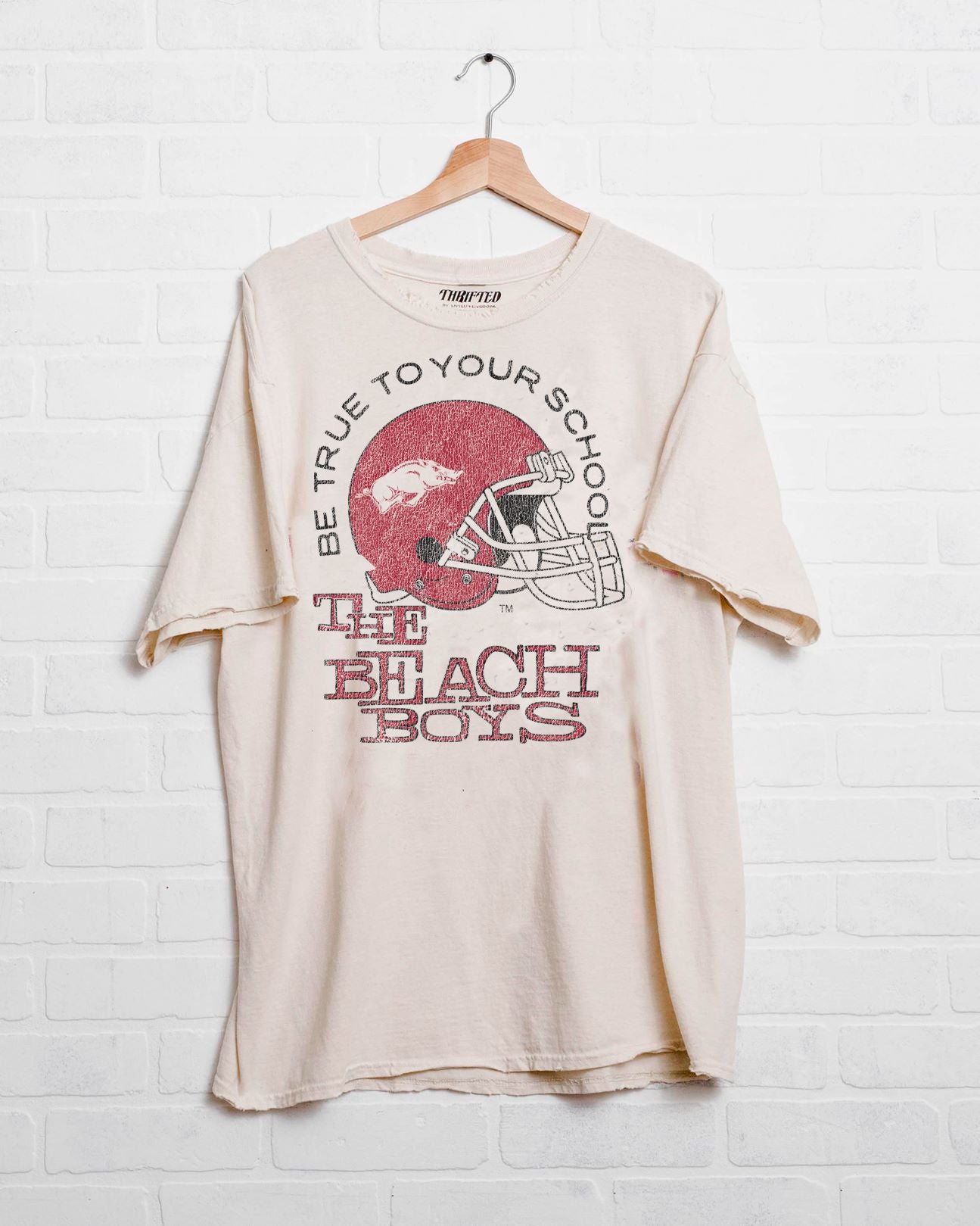 The Beach Boys Razorbacks True To Your School Off White Thrifted Tee - shoplivylu
