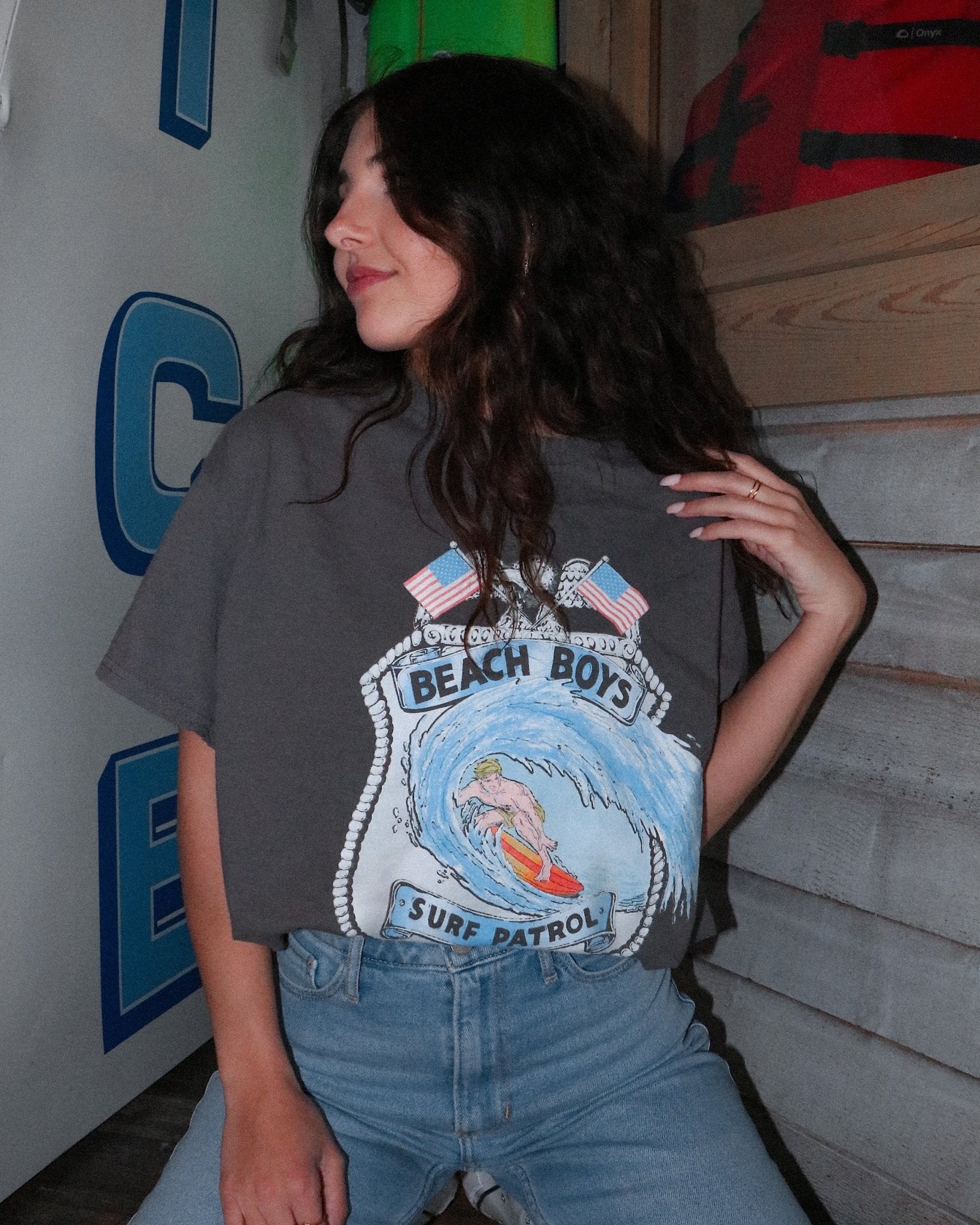 The Beach Boys Surf Patrol Charcoal Thrifted Tee (FINAL SALE) - shoplivylu