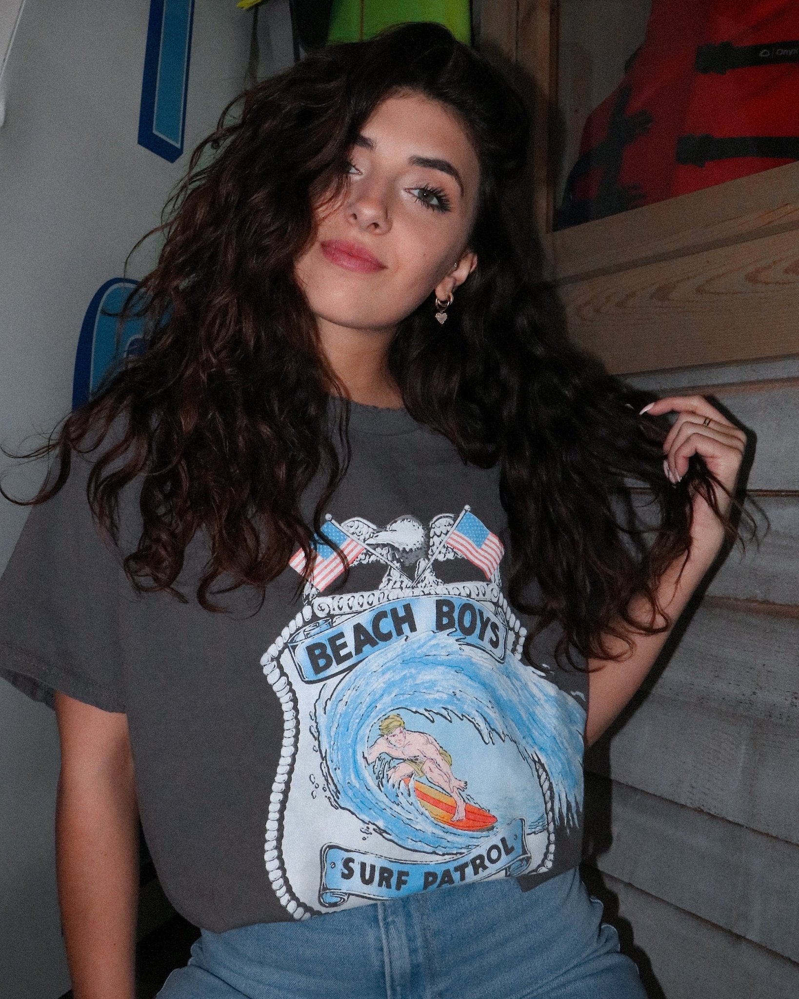 The Beach Boys Surf Patrol Charcoal Thrifted Tee (FINAL SALE) - shoplivylu