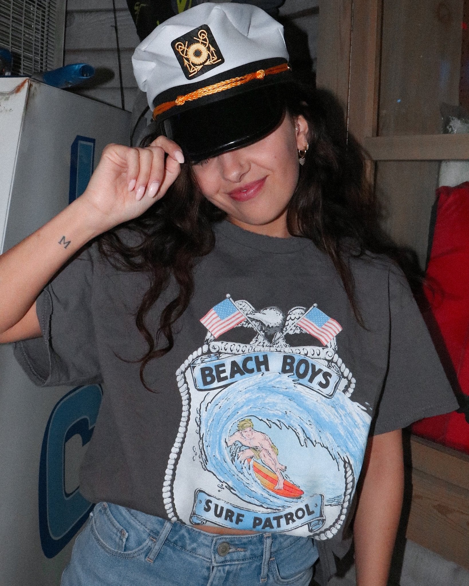 The Beach Boys Surf Patrol Charcoal Thrifted Tee (FINAL SALE) - shoplivylu