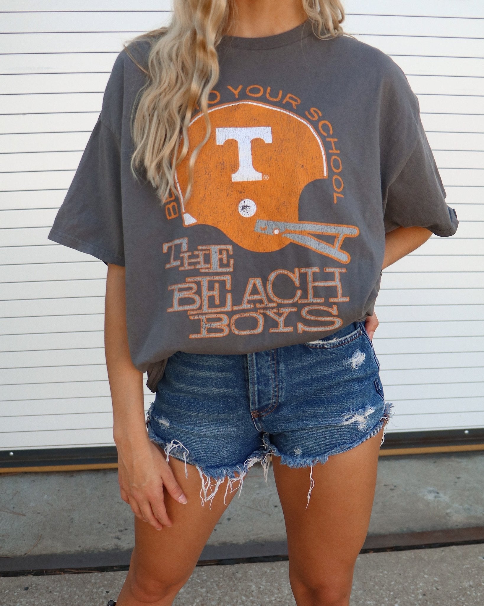 The Beach Boys Tennessee True To Your School Charcoal Thrifted Tee - shoplivylu