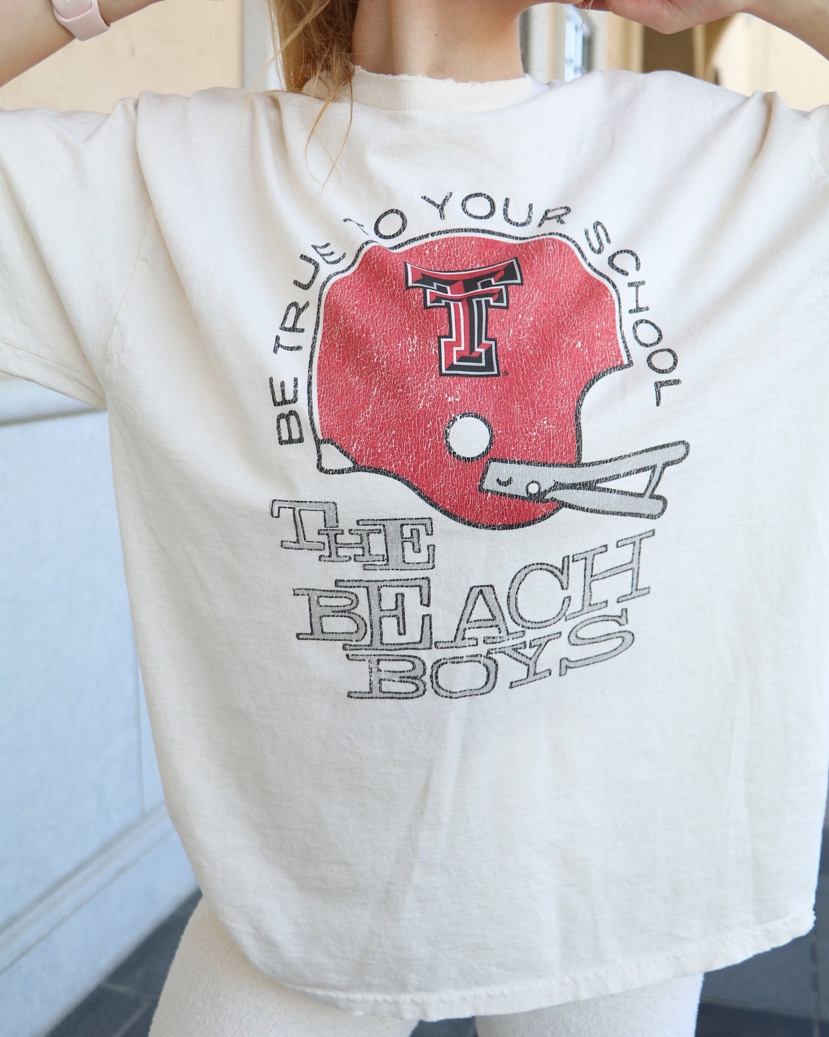The Beach Boys Texas Tech True To Your School Off White Thrifted Tee - shoplivylu