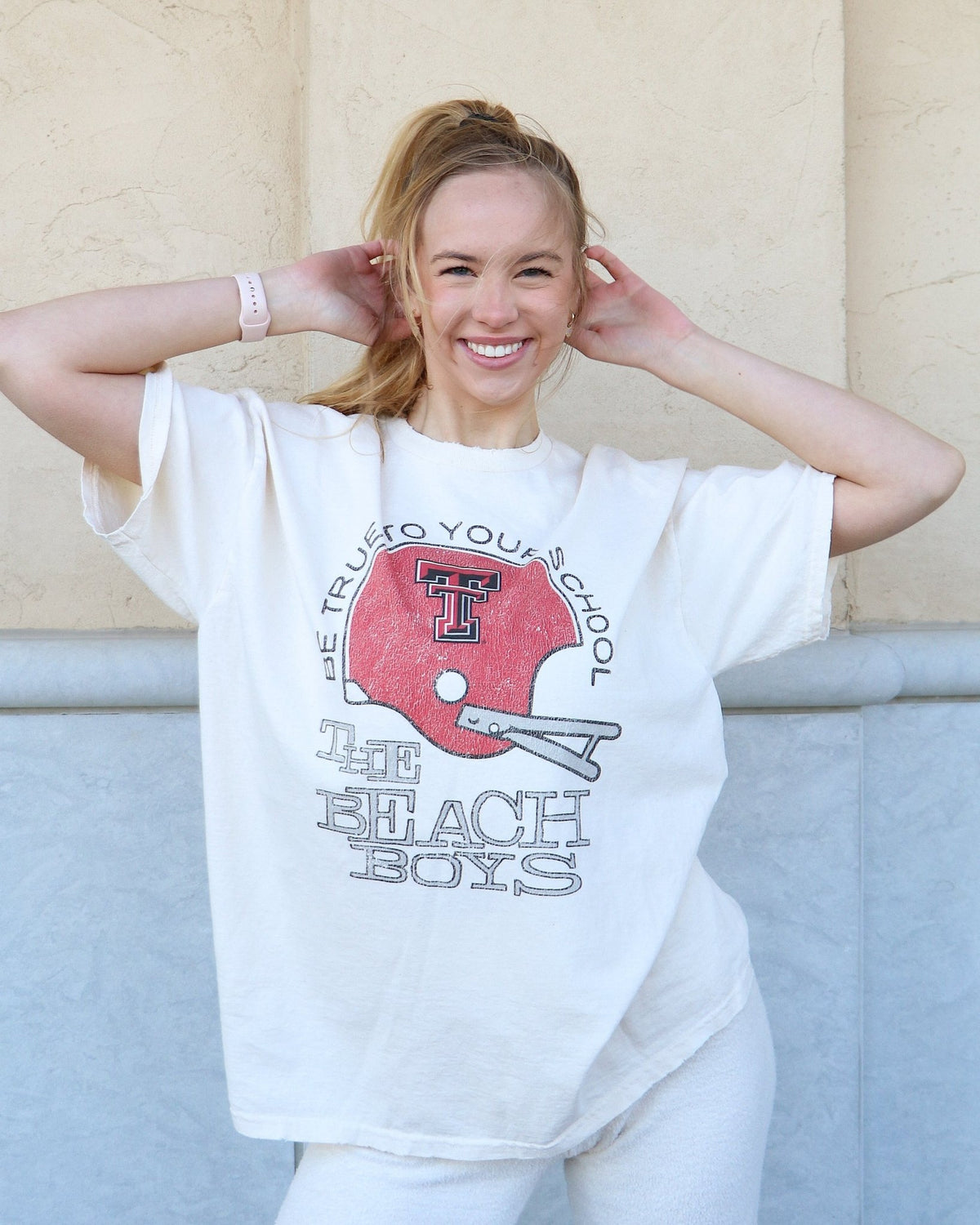 The Beach Boys Texas Tech True To Your School Off White Thrifted Tee - shoplivylu