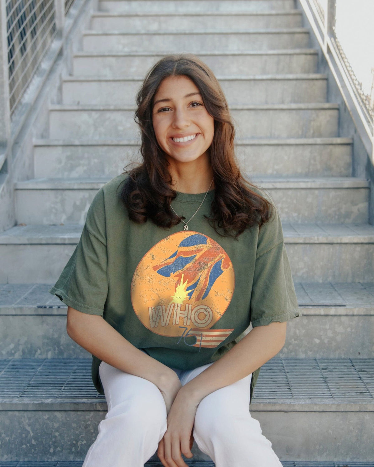 The Who 76 Military Green Thrifted Tee (FINAL SALE) - shoplivylu