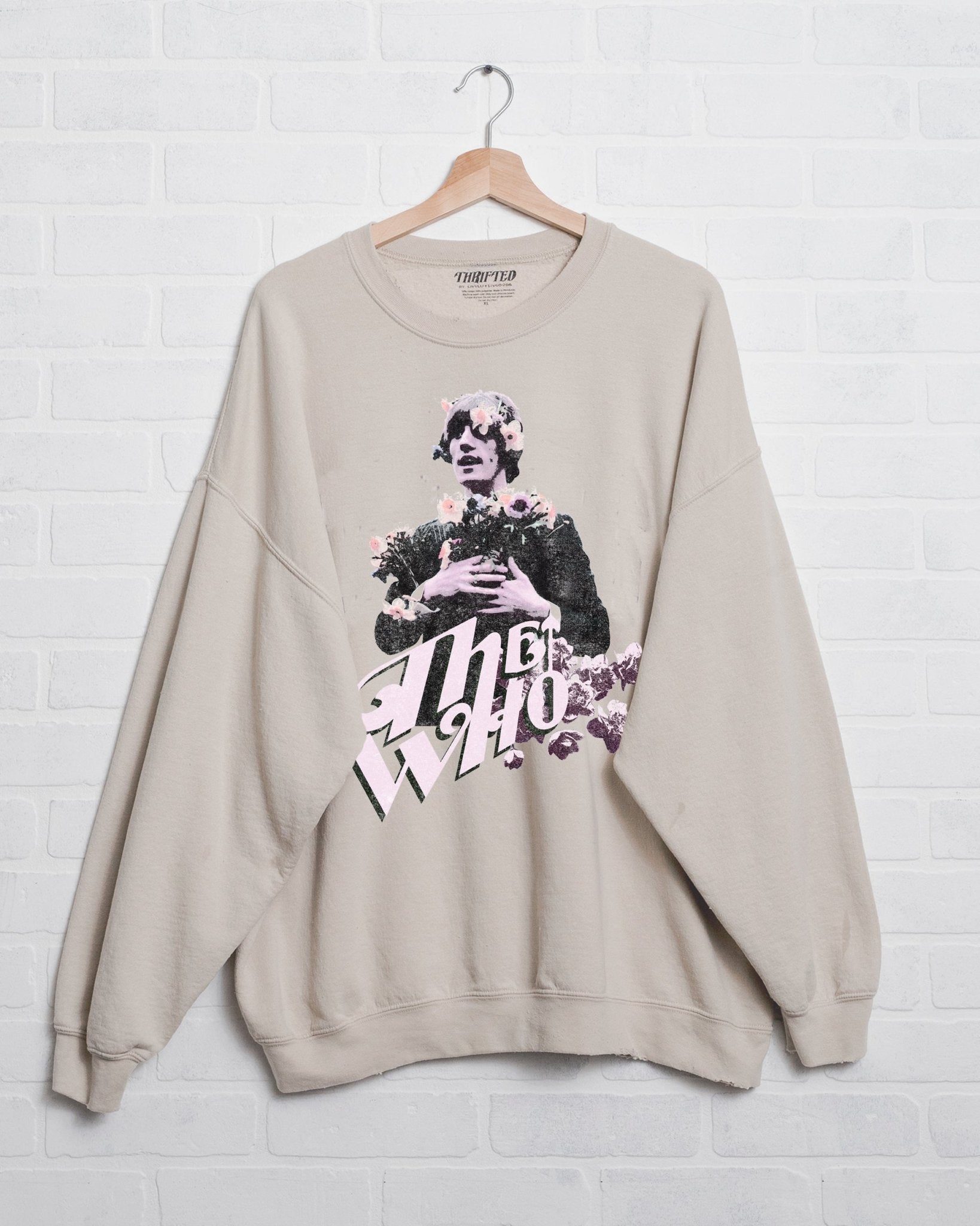 The Who Flowers Sand Thrifted Sweatshirt (FINAL SALE) - shoplivylu