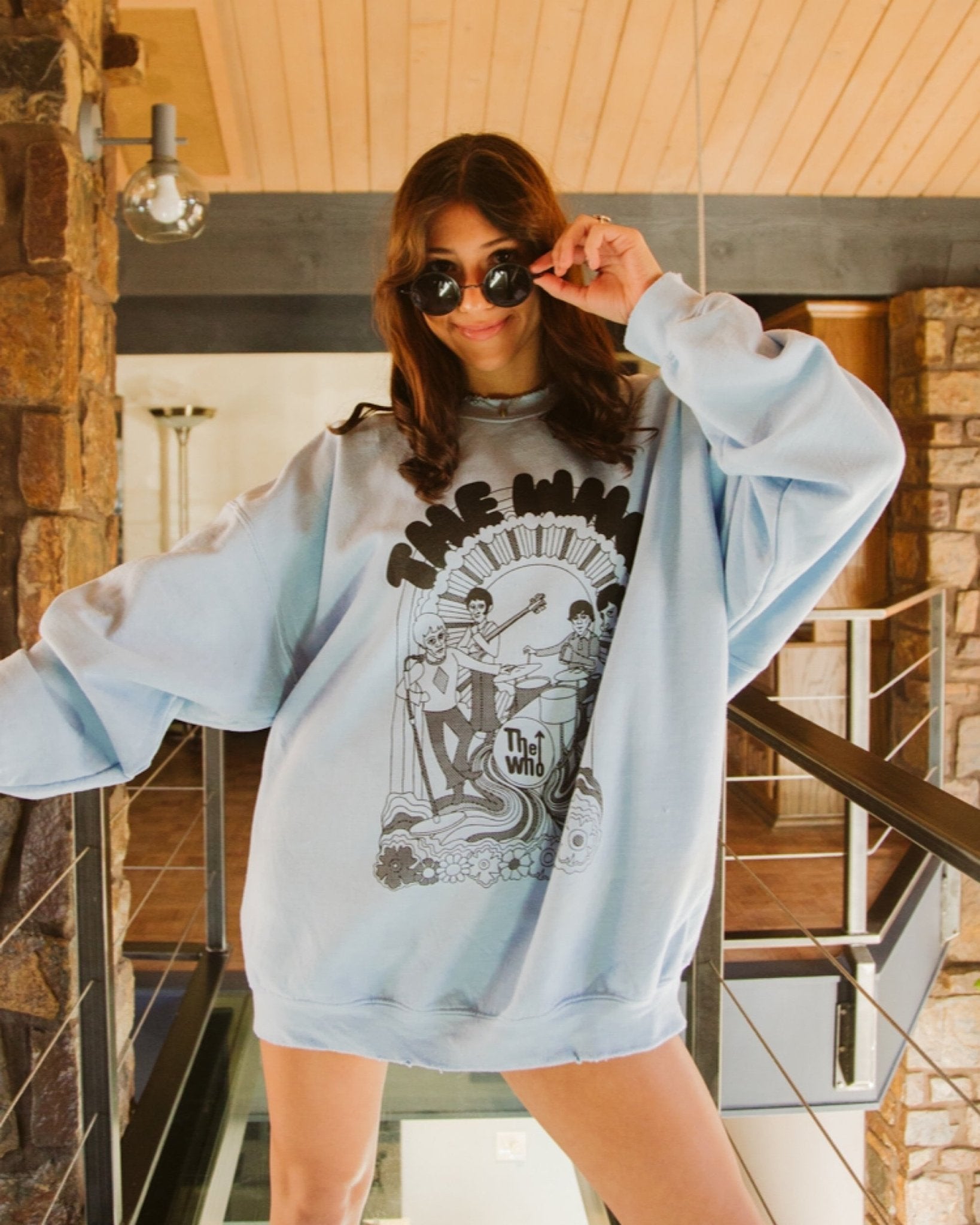 The Who Illustration Blue Thrifted Sweatshirt (FINAL SALE) - shoplivylu