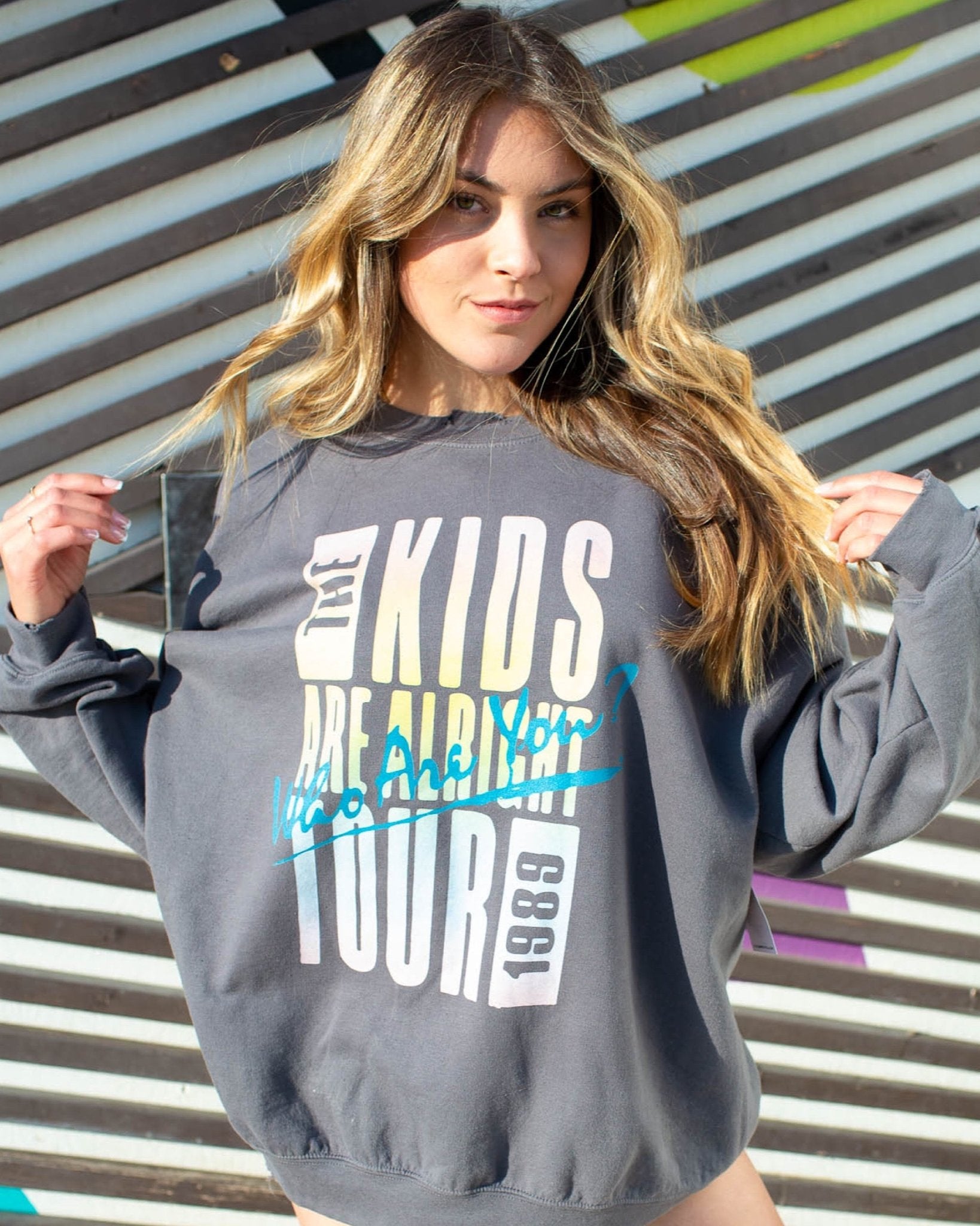 The Who Neon Who Are You Charcoal Thrifted Sweatshirt (FINAL SALE) - shoplivylu