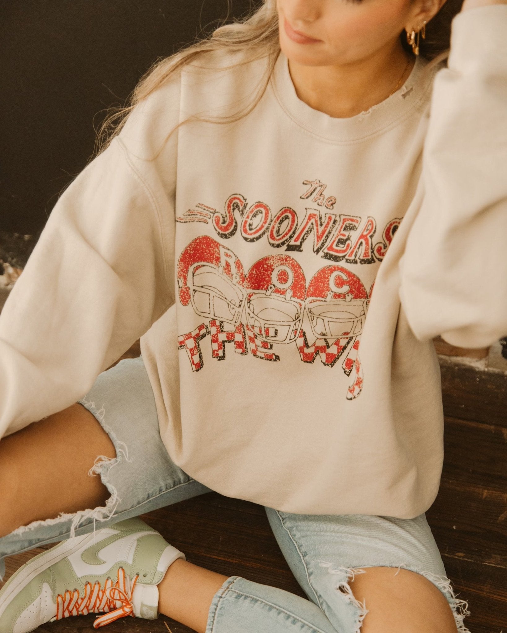 The Who Sooners Rock Sand Thrifted Sweatshirt - shoplivylu