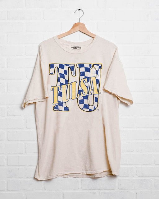 TU Twisted Check Off White Thrifted Tee - shoplivylu