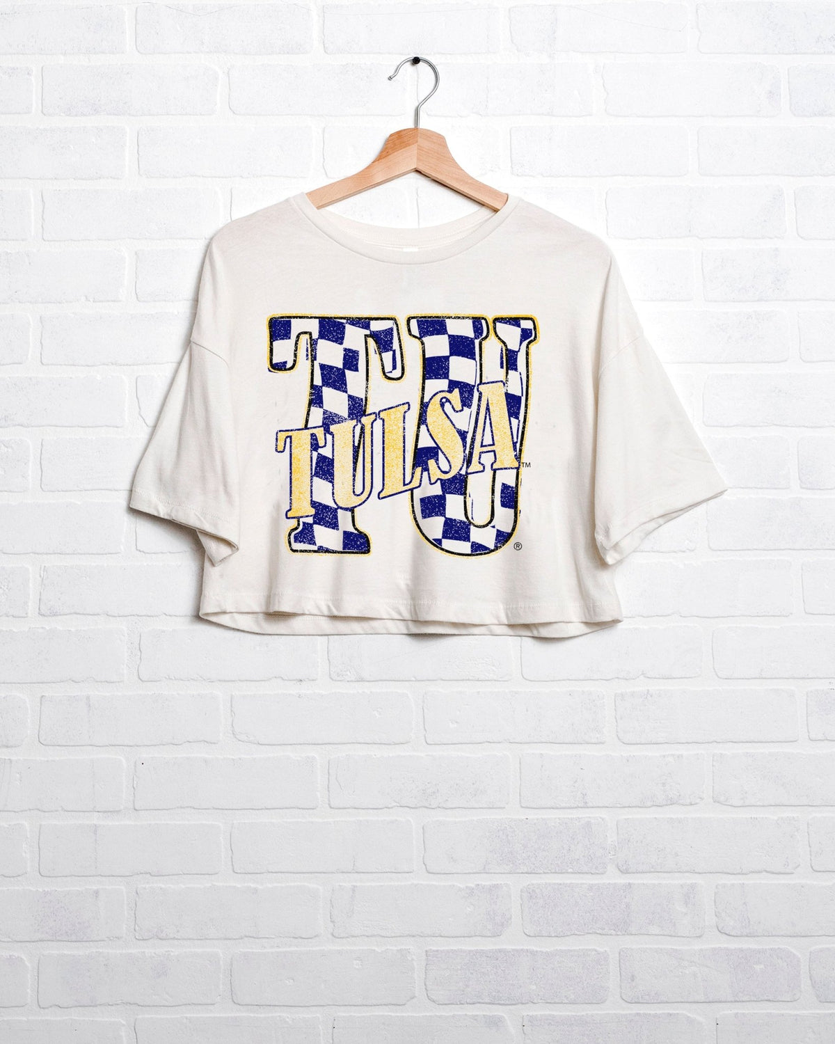 TU Twisted Check White Cropped Tee - shoplivylu