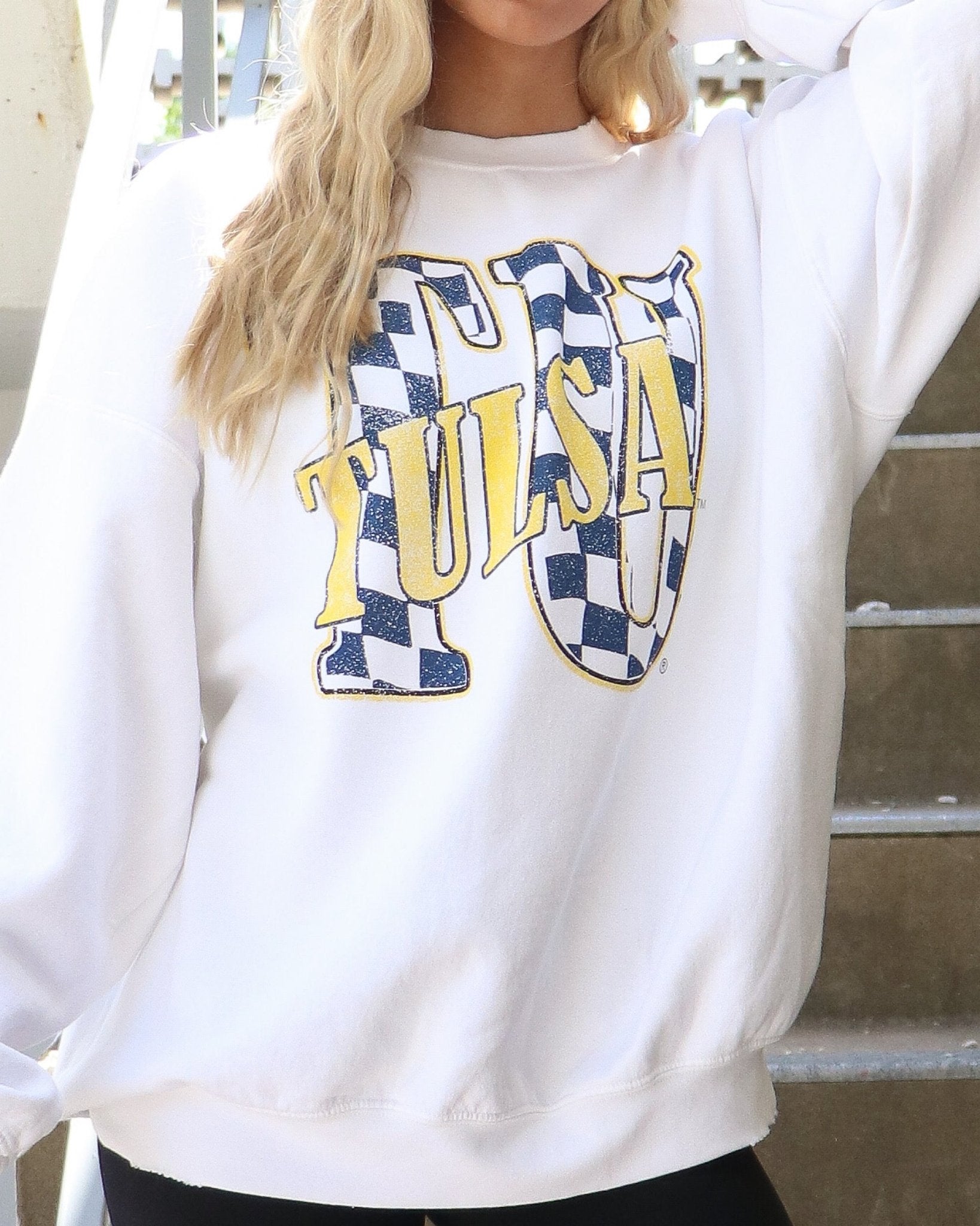 TU Twisted Check White Thrifted Sweatshirt - shoplivylu