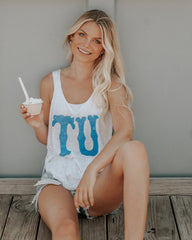 TU White Western Stamp Side Slit Tank - shoplivylu