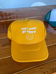 Don't Worry Be Happy Gold Trucker Hat - shoplivylu