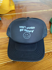 Don't Worry Be Happy Black Trucker Hat - shoplivylu