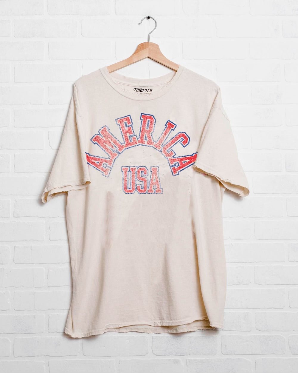 USA Mega Arch Off White Thrifted Tee - shoplivylu