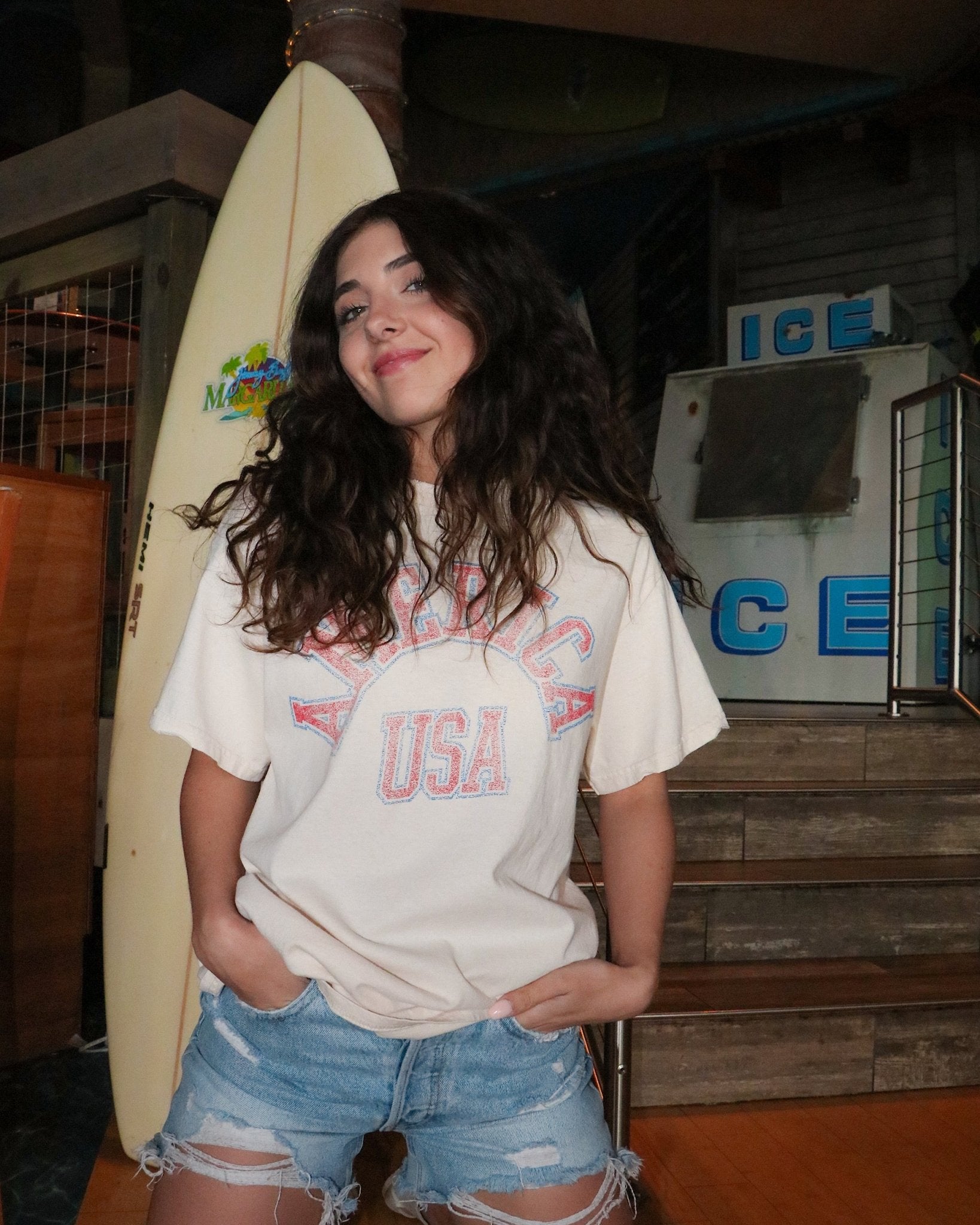 USA Mega Arch Off White Thrifted Tee - shoplivylu
