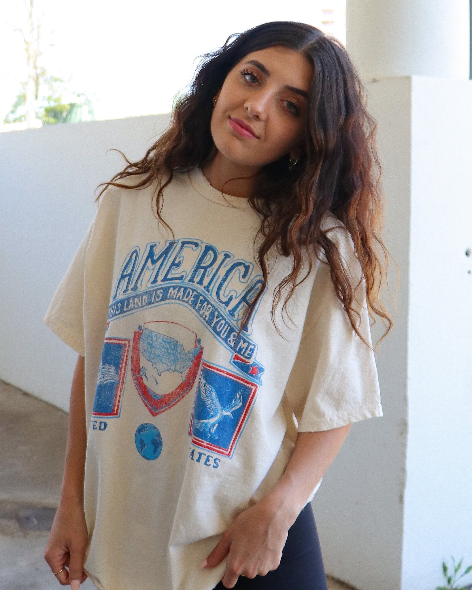 USA Patch Off White Thrifted Tee - shoplivylu