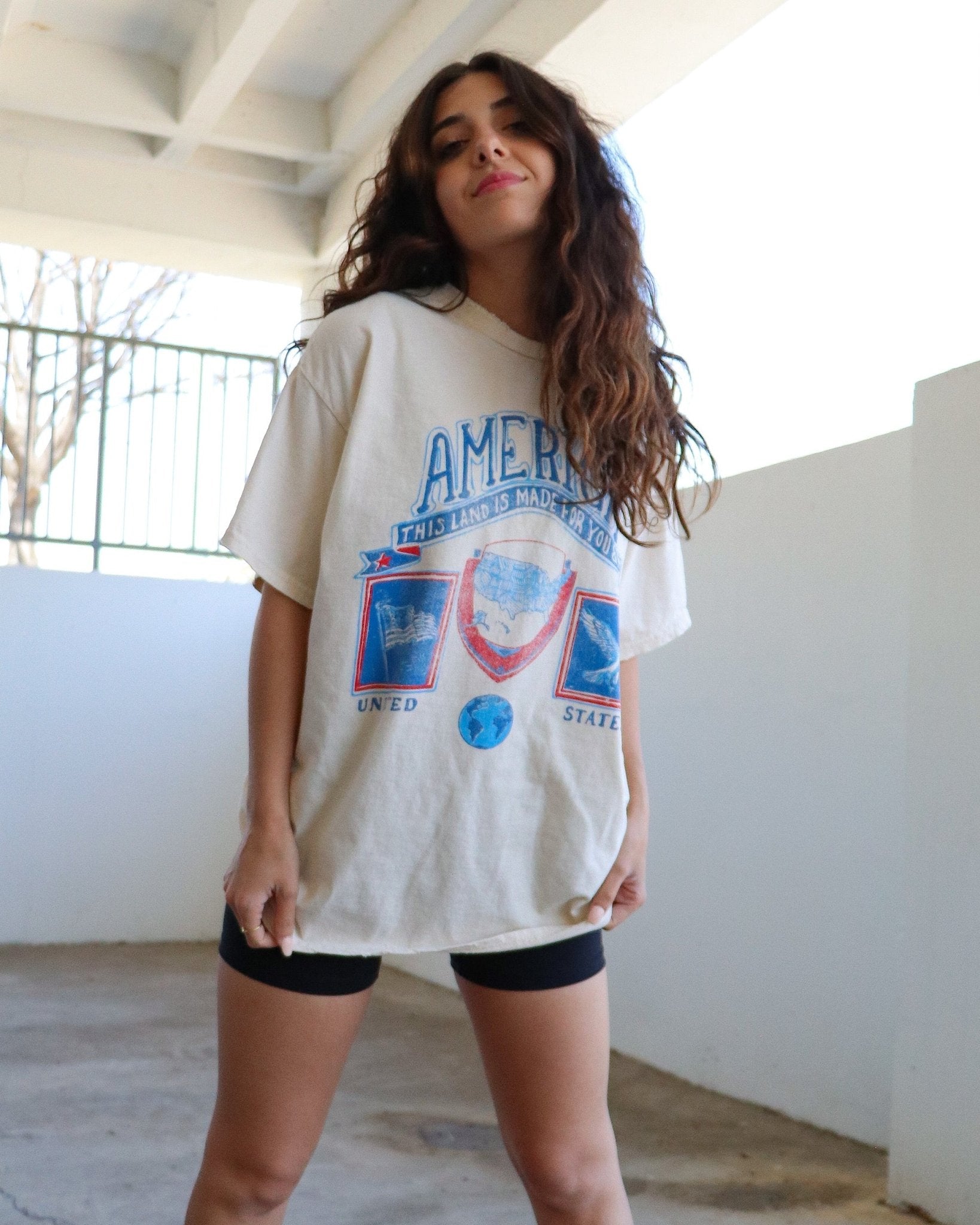 USA Patch Off White Thrifted Tee - shoplivylu