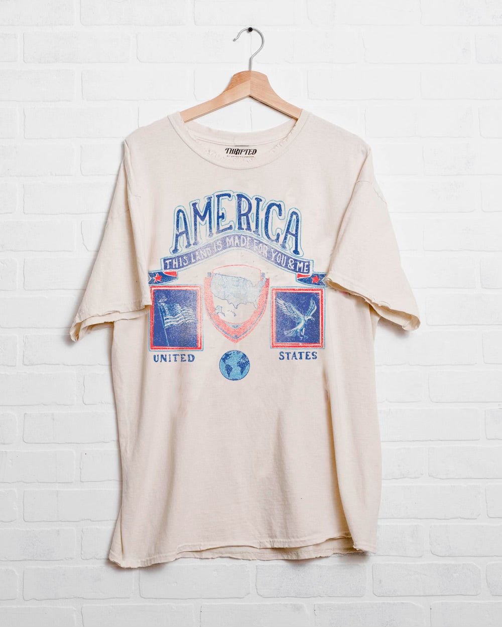 USA Patch Off White Thrifted Tee - shoplivylu