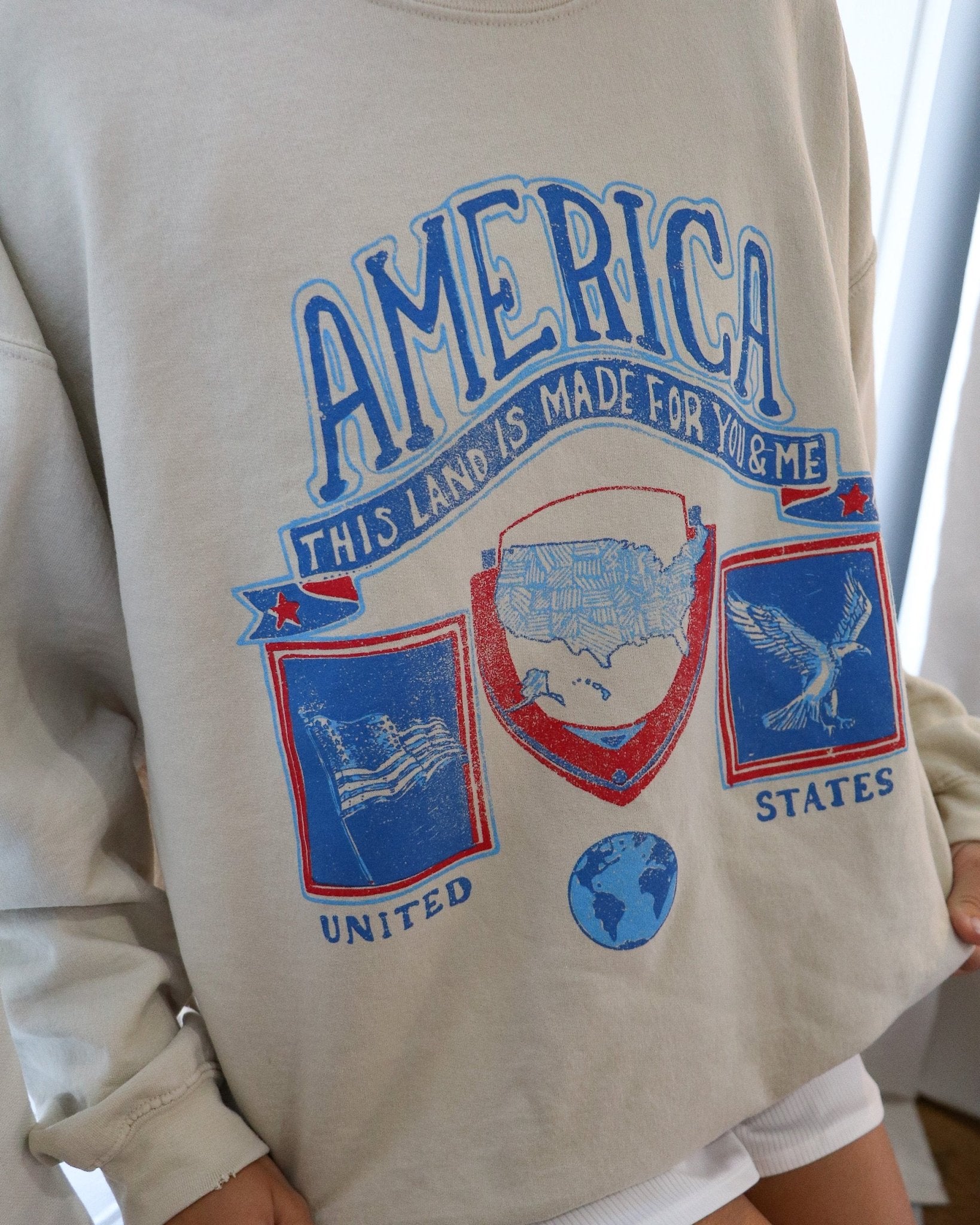 USA Patch Sand Thrifted Sweatshirt - shoplivylu