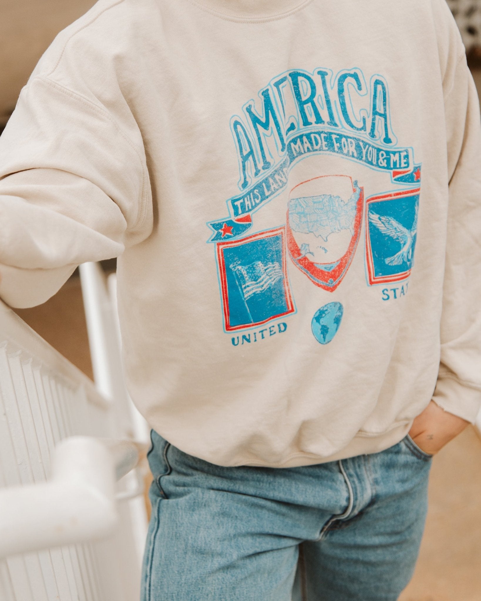 USA Patch Sand Thrifted Sweatshirt - shoplivylu