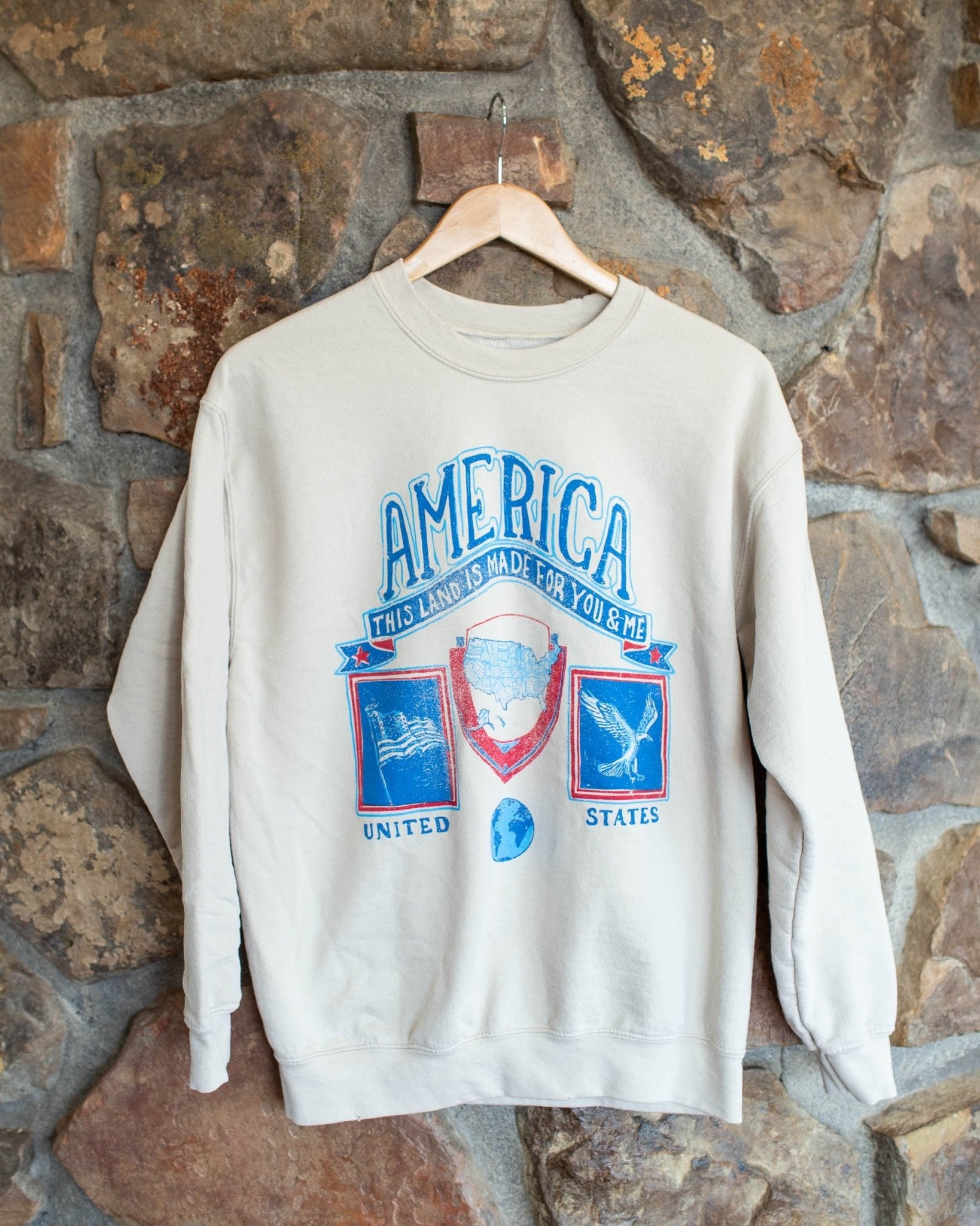 USA Patch Sand Thrifted Sweatshirt - shoplivylu